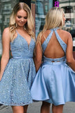 Lace Short Homecoming Dress With Open Back Two PDBGCEBH