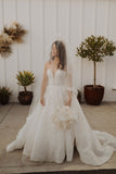 Ball Gown Strapless Sweetheart Ivory Wedding Dresses with Appliques, Beach Wedding Gowns STI15499
