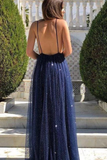 Sexy A Line Spaghetti Straps Deep V Neck Sequins Backless Long Prom STIPKP1S9T2