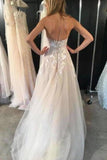 Ivory Strapless Tulle Long Beach Wedding Dresses Sexy Appliques PGP6GC2K