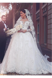 A Line Round Neck Tulle Wedding Dresses With Appliques Wedding STIPYP3F2BA