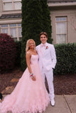 Ball Gown Pink Tulle Spaghetti Straps Prom Dresses, Long Cheap Formal Dresses STI15068