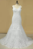 2024 Tulle V-Neck Column Wedding Dresses With Applique PABPM2M9