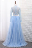 2024 Two-Piece High Neck Evening Dresses Tulle & Lace With Slit PCCE3HMM