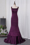 2024 New Arrival Straps Evening Dresses Mermaid Satin Sweep Train P3TAME96