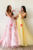 A Line Spaghetti Straps V Neck Lace Appliques Beads Lace Up Prom Dresses (Leave A Or B In The Remark STIPTGRK67K