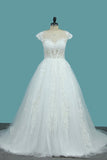 2024 Scoop Short Sleeves Tulle A Line Wedding Dresses With P9QEPEMT