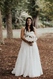 Simple Elegant A Line V Neck Ivory Wedding Dresses, Long Wedding Gowns STI15532