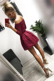 Cute Off the Shoulder Long Sleeves Burgundy Lace Homecoming Dresses Sweet 16 Dresses STI14972
