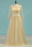 2024 A Line Scoop Mother Of The Bride Dresses Tulle With Applique PCMYX6GD