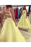 Daffodil Satin Sleeveless Criss-Cross Neckline Prom Dress With Sweep STIPKEZK54J