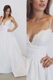 2024 Wedding Dresses A-Line Spaghetti Straps With Lace And Pleated P2C6SFHX