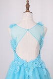 2024 A Line Prom Dresses Tulle Bateau With Applique And Handmade Flower PREQGFKJ