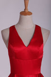 2024 Red V Neck Evening Dresses A Line Sweep Train With Slit P4465NK5