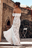 Elegant Off the Shoulder Ivory Lace Mermaid Beach Wedding Dress, Cheap Bridal Dress STI15188