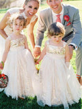 Cute Glitter A Line Gold Sequins Tulle Flower Girl Dresses, Little Girl Dresses STI15573