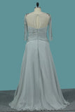 2024 Chiffon Mother Of The Bride Dresses Half Sleeves Scoop Pleated Bodice PKKLQ4SY