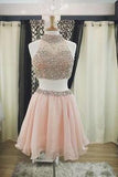 Two Pieces Halter Cute Mini Blush Pink Sexy Short Homecoming Dresses