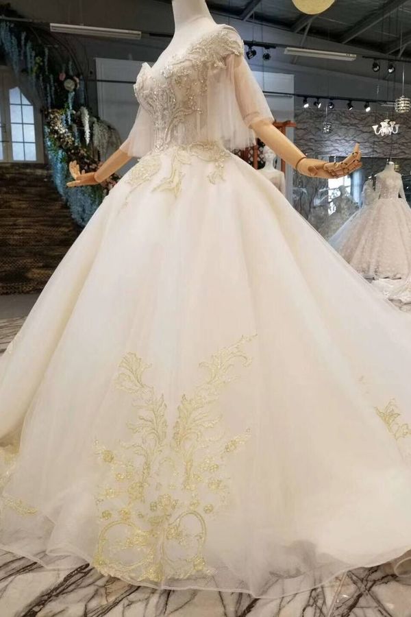 2022 Ball Gown Wedding Dresses Off-The-Shoulder Floor-Length Lace PP5LQNQC