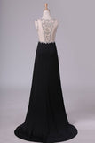 2024 Black Scoop Prom Dresses Sheath With Beading And Slit P5TZ681T