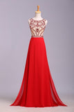 2024 Hot Selling Scoop A Line Full Length Prom Dress Beaded Tulle Bodice With Chiffon Skirt Ready To P9CE8T4M