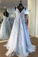 A Line V Neck Straps Appliques Long Prom Dress Cheap Tulle Formal STIPMAQ4NDC