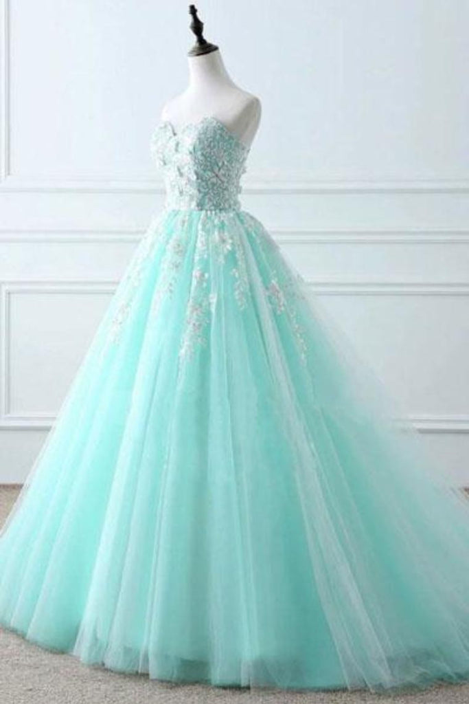 Sweetheart Puffy Tulle Prom Dress With Lace Appliques Long Graduation STIPKFJ5ZSA