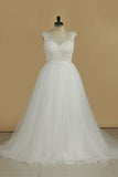 2024 A Line Wedding Dresses Scoop With Applique And PQTJD28A