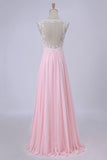 2024 V-Neck A-Line/Princess Prom Dress Tulle&Chiffon With Beads PNHPDE8N