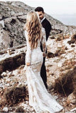 Long Sleeve Round Neck Lace Applique Wedding Dresses Vintage Mermaid PEEYBL3P