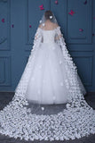 Long Tulle Ivory Wedding Veils with Hand Made Flowers, Wedding Veils STI15583