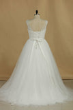 2024 A Line Wedding Dresses Scoop With Applique And PQTJD28A