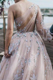 Long Sleeve One Shoulder Sparkly Prom Dress Long Evening Dress, Long Prom Dresses STI15245