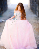 Princess Ball Gown Sweetheart Pink One Shoulder Prom Dresses, Quinceanera Dresses STI15296