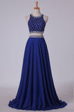 2024 Two Pieces Bateau Open Back Prom Dresses A Line Chiffon & Tulle Dark PYPN18GM
