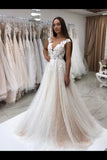 Timeless Lace Sparkly Sequins Tulle A-Line Wedding Dress With Appliques P1BP7YZY