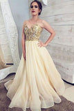 Princess Tulle Champagne Spaghetti Straps Sweetheart Prom Dress, Cheap Formal Dresses STI15310