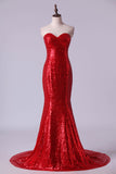 2024 Hot Red Mermaid/Trumpet Evening Dresses Sweetheart Sequined PHFN894F