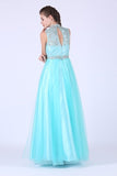 2024 High Neck Prom Dresses Tulle & Lace With Beading PX4LGH6E