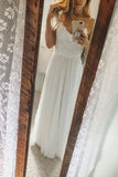 Elegant A Line Spaghetti Straps V Neck Top Lace Wedding Dresses, Bridal STI20461