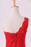 2024 Red One Shoulder Mermaid Prom Dresses Taffeta With Applique P6L3PQD8