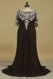2024 Bateau Mid-Length Sleeve Mother Of The Bride Dresses Chiffon Plus Size PQNNDT7Z