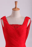 2024 Red Chiffon Evening Dresses Ruffled Bodice P5SKQN14