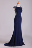 2024 New Arrival Scoop Evening Dresses Cap Sleeves Chiffon Sheath With PSCC4MLG