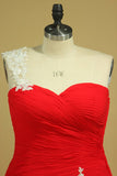 2024 Red One Shoulder Pleated Bodice Sheath Evening Dress Chiffon P8GRHJ8Z