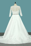 2024 Bateau Mermaid 3/4 Length Sleeves Satin Wedding Dresses Court PPQQKKTX