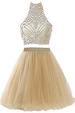 2024 High Neck Open Back Tulle With Beading Homecoming Dresses PA1C3FYZ