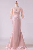 2024 Mother Of The Bride Dresses Mermaid Bateau 3/4 Length Sleeve Satin With P8TC1CYX