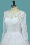 2024 A Line Tulle Bateau 3/4 Length Sleeve Wedding Dresses With Applique PLL7J1TN