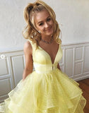 A Line Yellow Multi-layered Polka Dot Organza Prom Dresses Long Sweet 16 STI20388